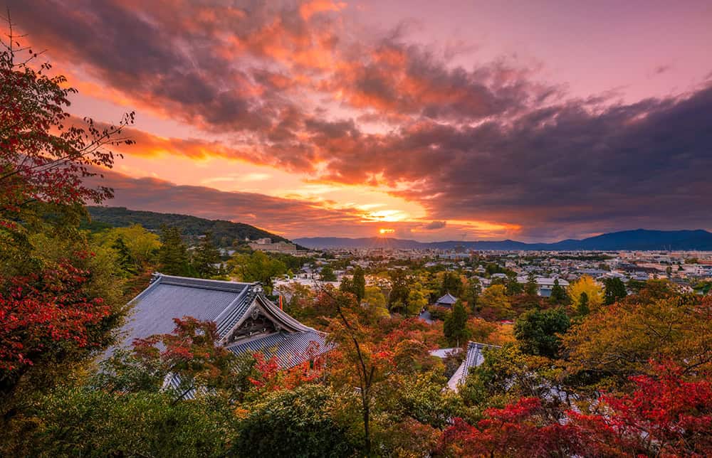 eikando temple skyline sunset sunburst bricker kyoto japan