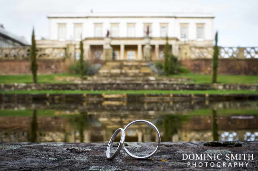 Photo of the wedding rings taken at Buxted Park Hotel