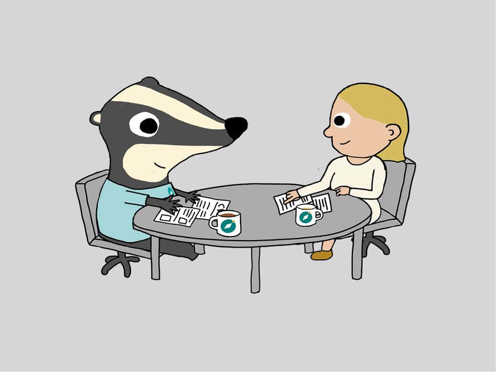 Illustration: freundliches Bewerbungsgespräch