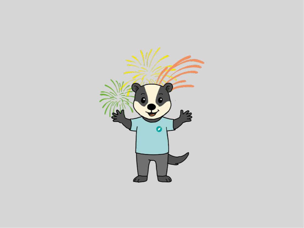 gezeichneter Dachs vor Feuerwerk