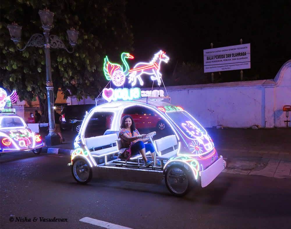 things to do in yogyakarta: adong adong fluorescent VW beetle at yogyakarta @www.lemonicks.com