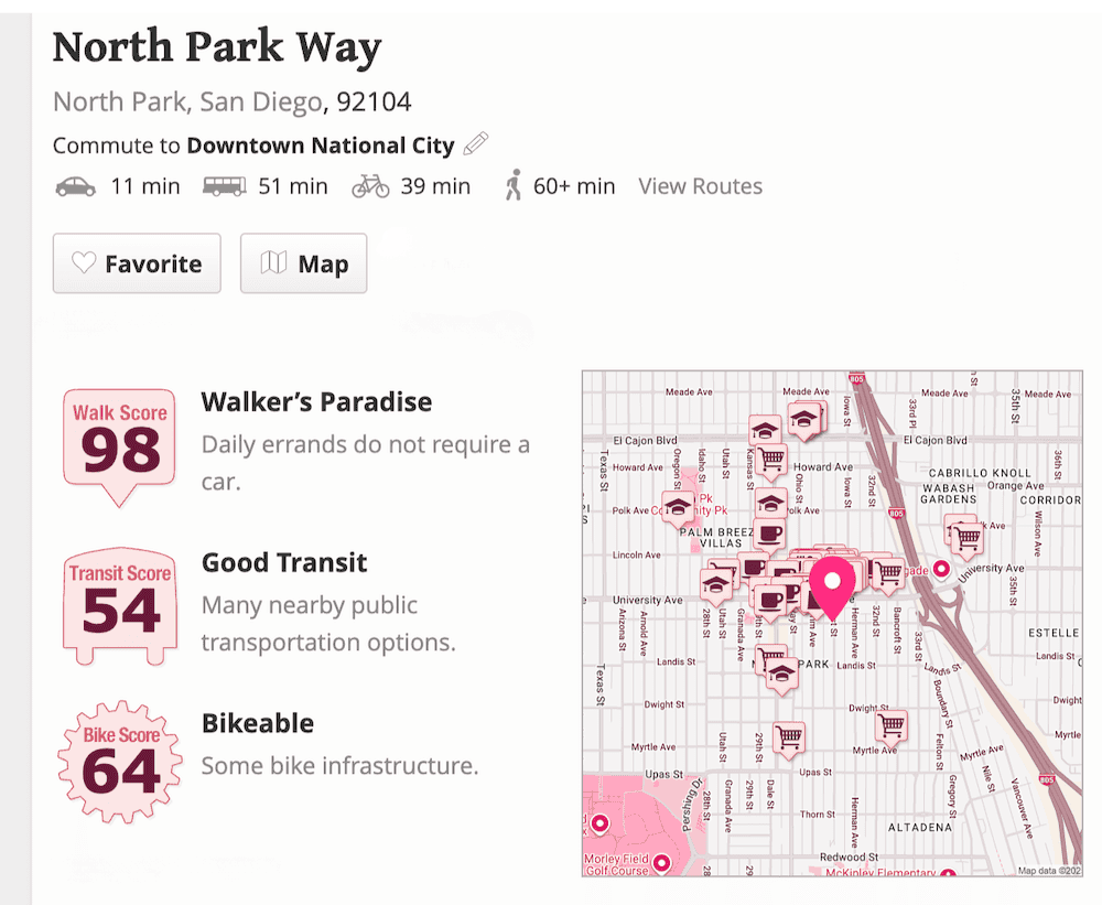 Map of Walkability in North Park