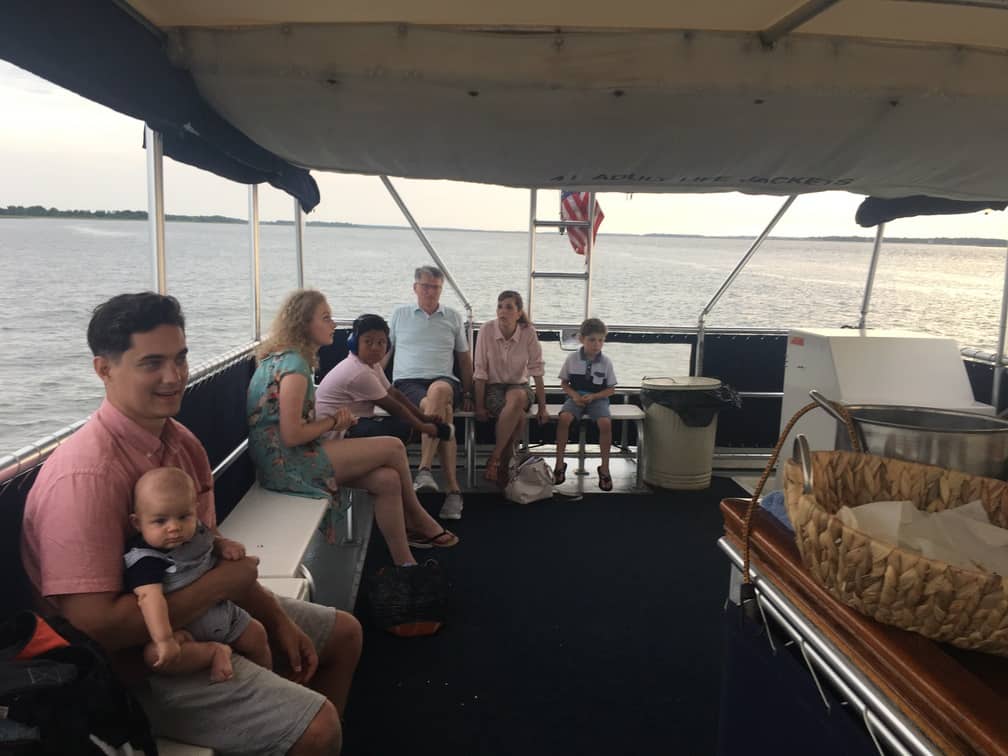 Group of people all ages enjoying the party boat. Party boat rental Charleston, SC