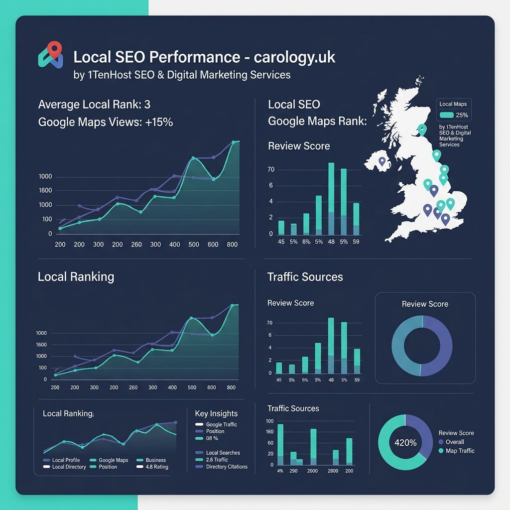 carology uk seo report of 7 months by 1TenHost SEO & Digital Marketing Services