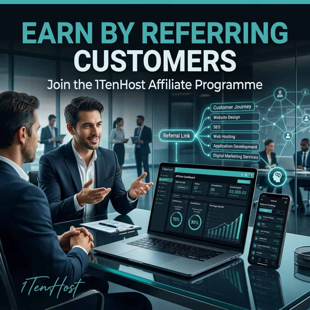 Join the 1TenHost Affiliate Programme and earn commission by referring businesses, entrepreneurs, developers, agencies and website owners to 1TenHost.