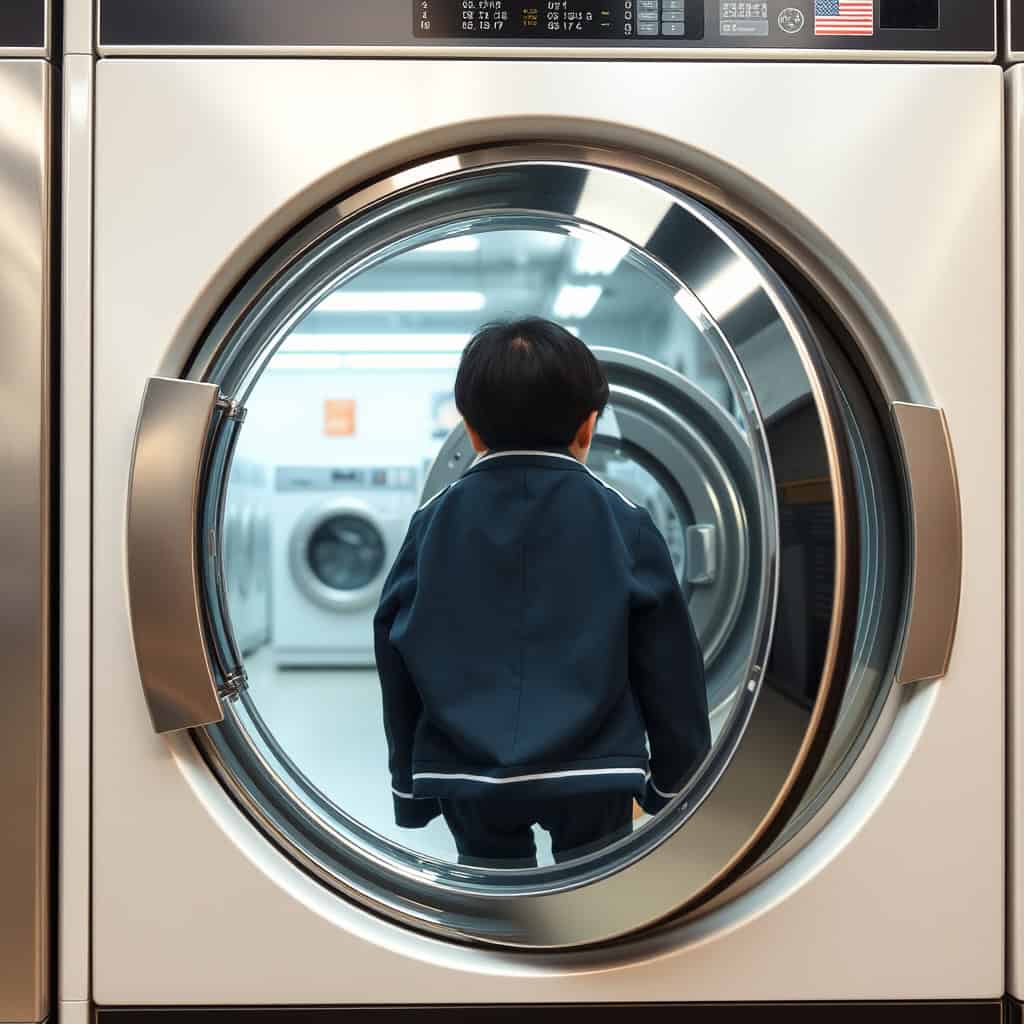 きれいにたたんだ洗濯物とかごを並べた洗濯まわりの様子