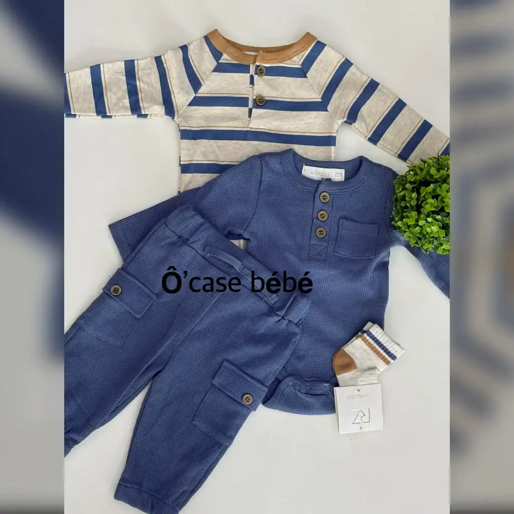 Ensemble 4pcs RZ naissance : body, pantalon, bonnet, chaussettes bébé coton bio