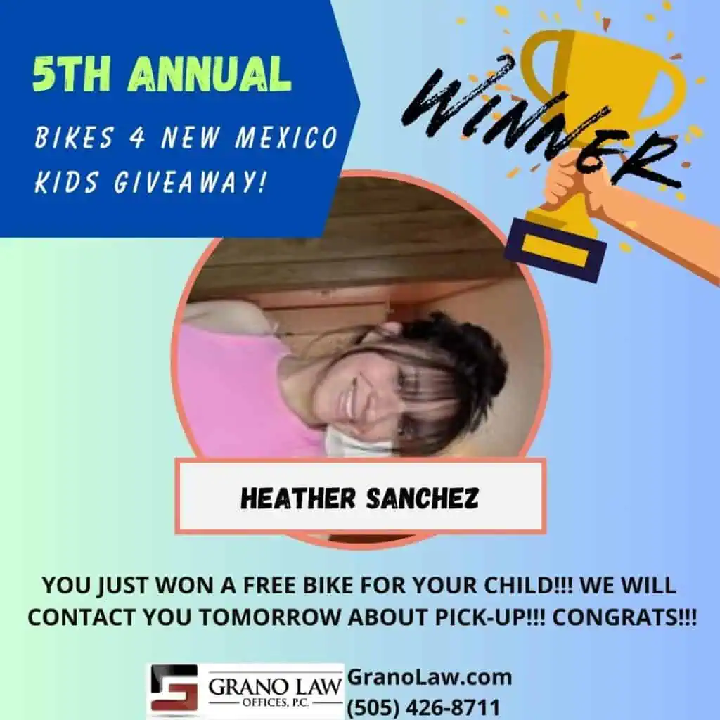 5th Annual "Bikes 4 NM Kids" Giveaway Winners Announced 15 An image of Heather Sanchez, one of our 17 lucky winners.