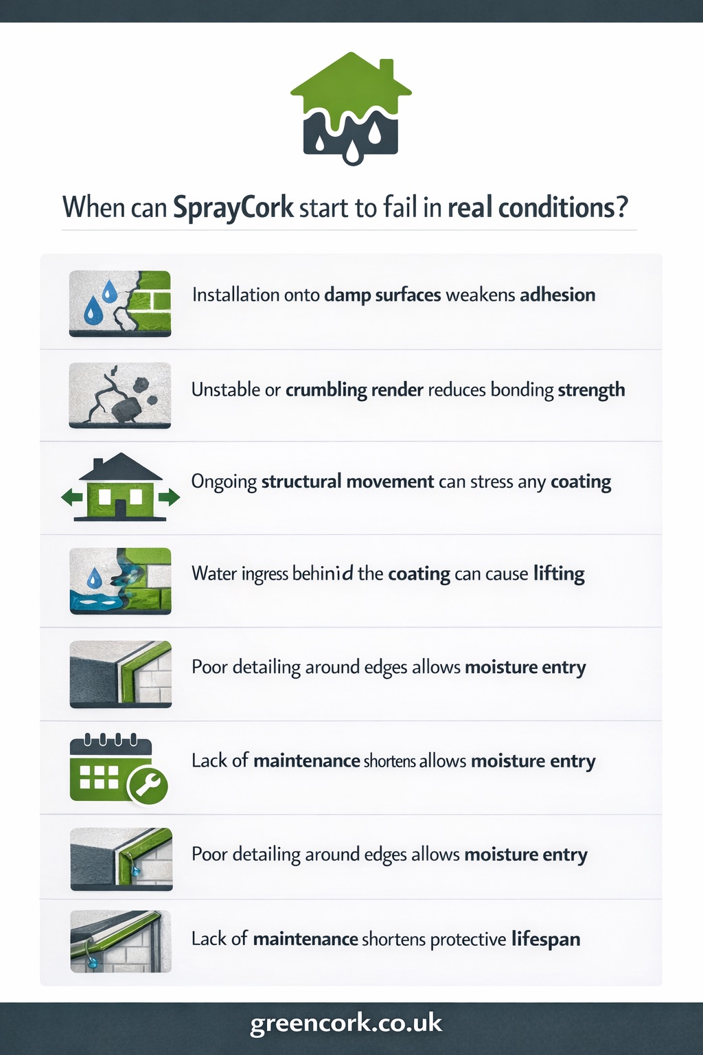 when can spraycork start to fail in real life conditions