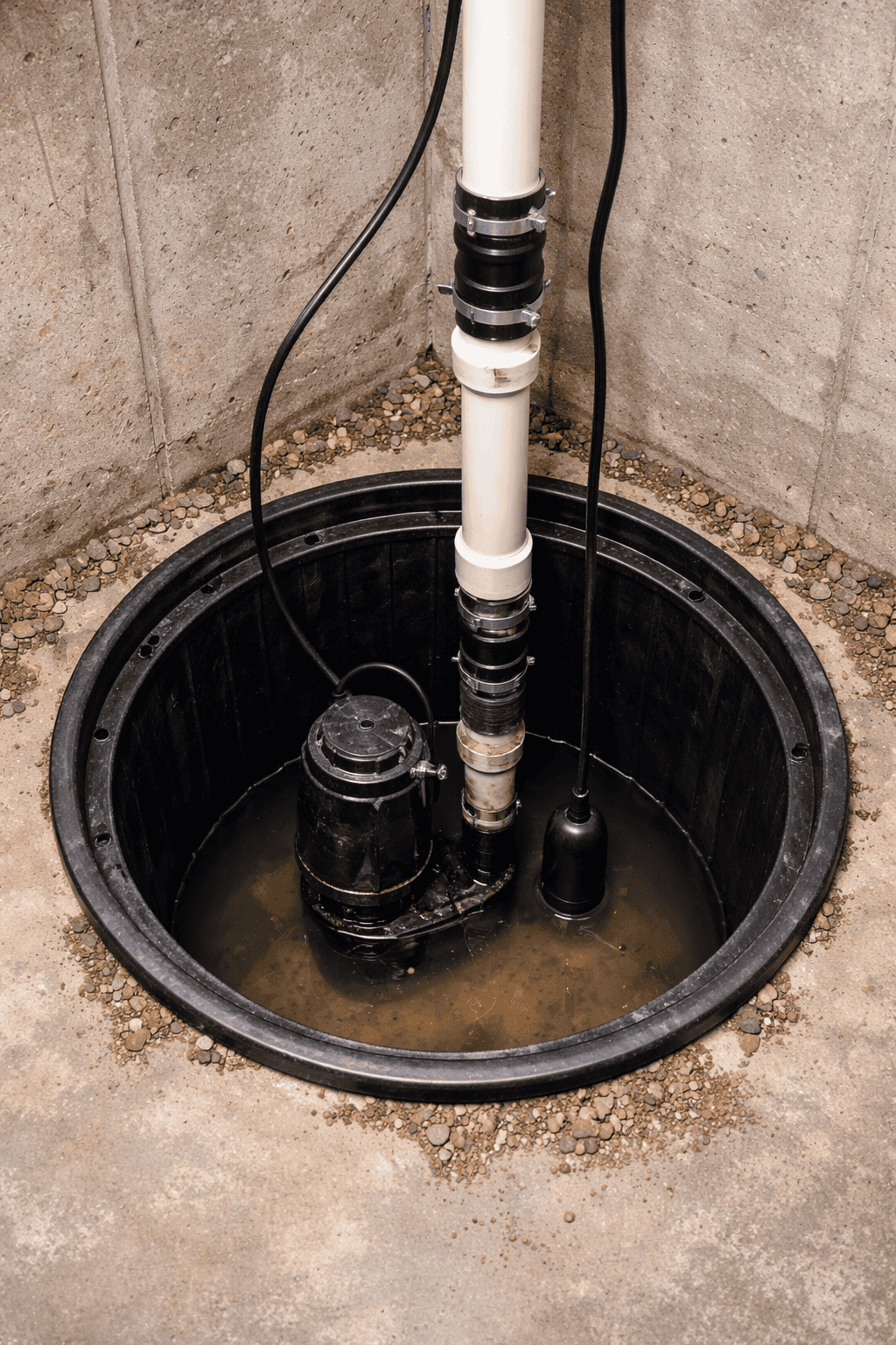 Incorrectly installed sump pit. 