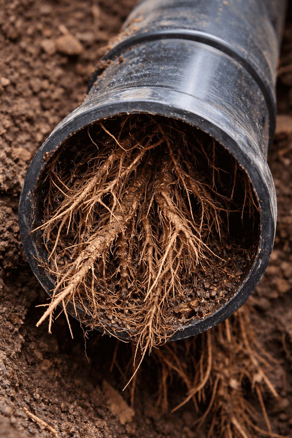 Tree roots in a pipe