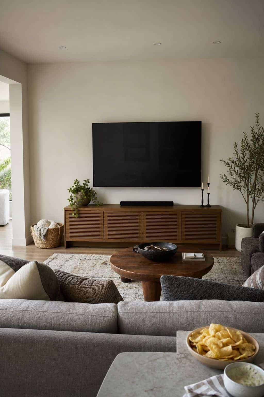 Keep the TV wall clear shown as a realistic Pretty Wild World image for 16 Super Bowl Home Decor Ideas for a Stylish Game-Day Setup.