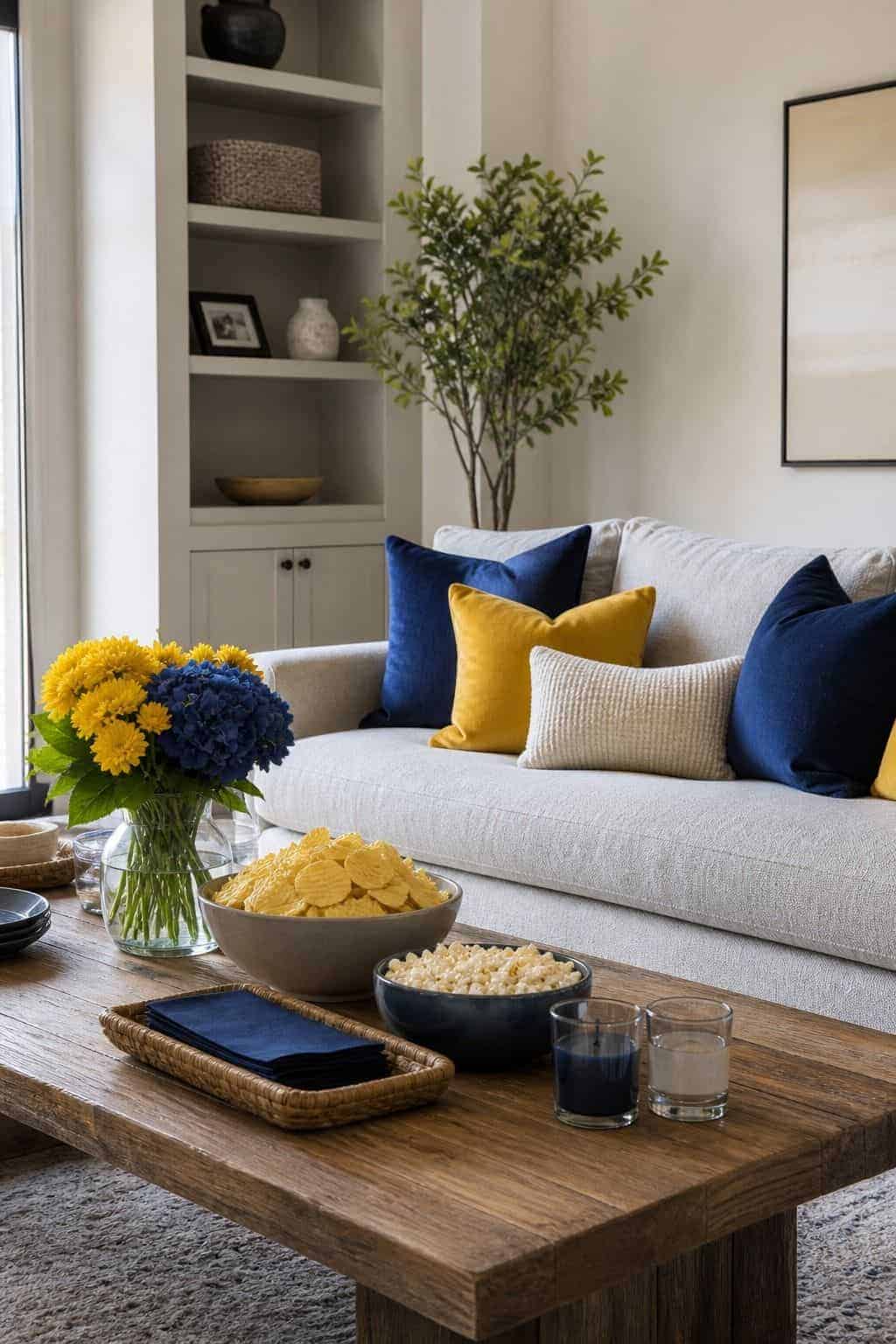 Use team colors as accents shown as a realistic Pretty Wild World image for 16 Super Bowl Home Decor Ideas for a Stylish Game-Day Setup.