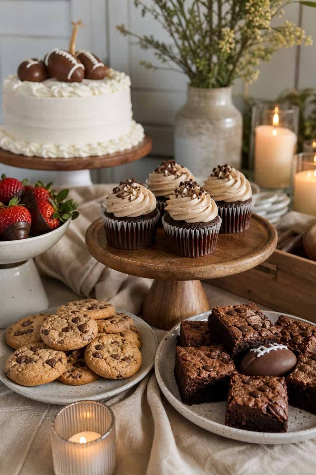 Add halftime dessert decor shown as a realistic Pretty Wild World image for 16 Super Bowl Home Decor Ideas for a Stylish Game-Day Setup.