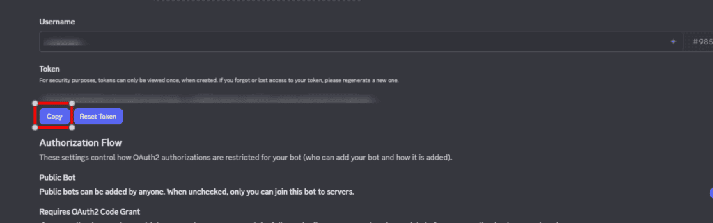 OpenClaw のユーザーインターフェースには、コピーやリセットのオプションが付いた不明瞭なトークンが表示され、ボットの認証フロー設定の詳細が表示されます。.