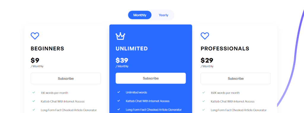 Kattebの月額料金 Monthly