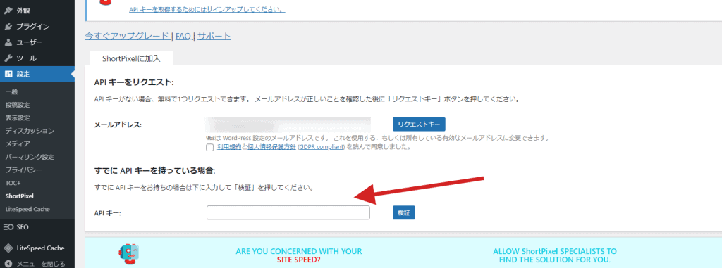 【2024年】WordPressの表示速度を劇的に改善!具体的な「画像圧縮」の方法 ShortPixelのAPIキーを入力