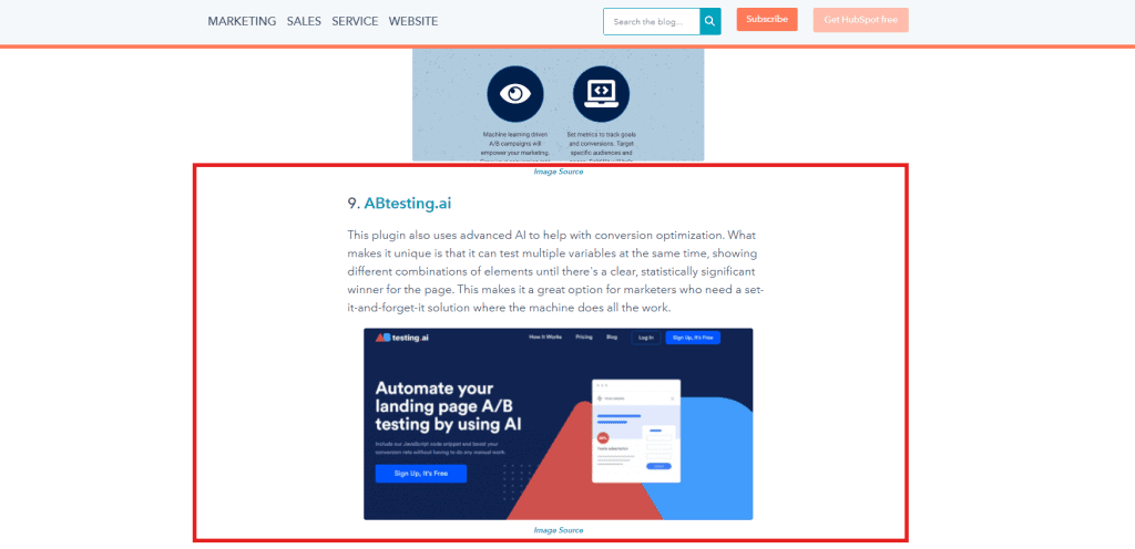 HubspotでA/Bテストツールが取り上げられている