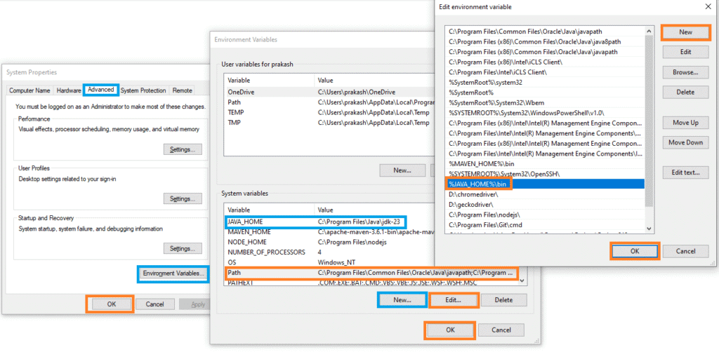 Set JAVA_HOME system environment variable for configuring JDK in Playwright Java setup
