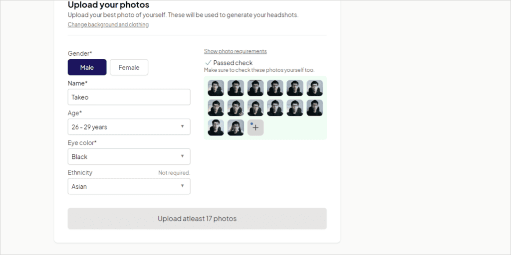 【商用利用OK】AIアバター画像を作れるHeadshotProとは?使い方や料金・注意点 私も顔写真をたくさんアップロードしました理想としては16枚の顔のアップや上半身の写真を1枚程度アップロードすることが推奨されています。
