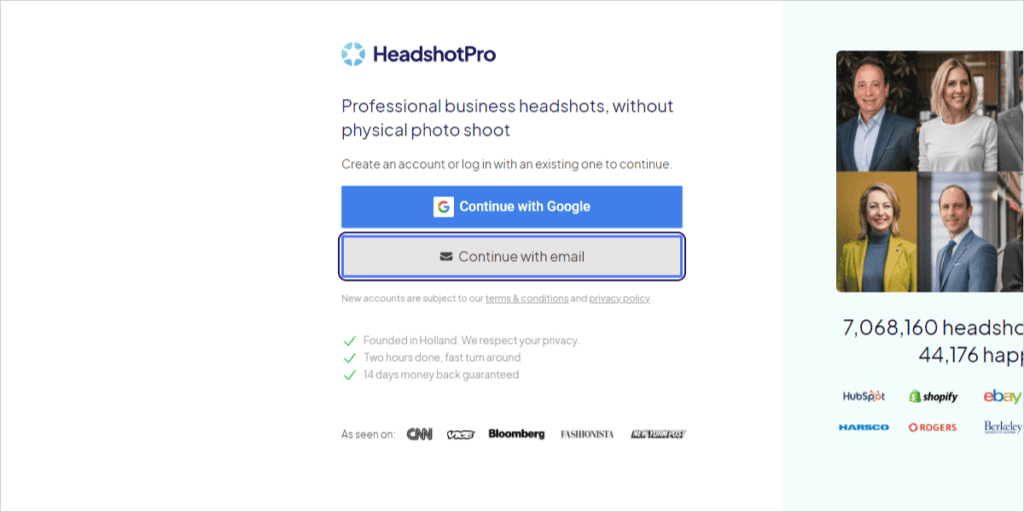 【商用利用OK】AIアバター画像を作れるHeadshotProとは?使い方や料金・注意点 HeadshotProで新しいアカウントを作成する