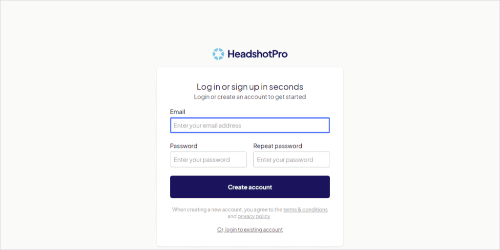【商用利用OK】AIアバター画像を作れるHeadshotProとは?使い方や料金・注意点 HeadshotProでアカウントを作るためにメールアドレスを入力します。