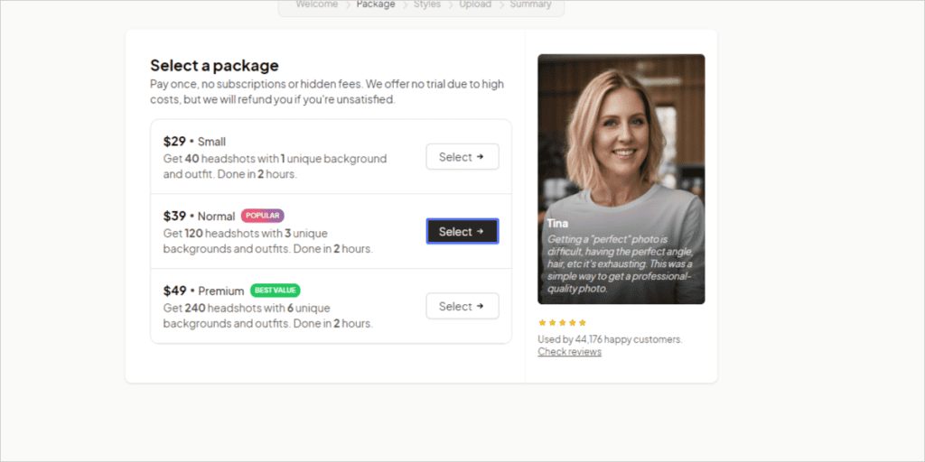 【商用利用OK】AIアバター画像を作れるHeadshotProとは?使い方や料金・注意点 HeadshotProの料金ページがここに表示されています。おすすめは39ドルのプランです。