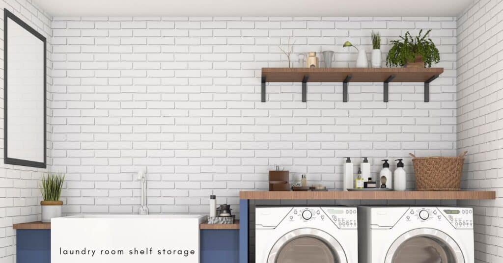 Laundry room with open shelf and sink