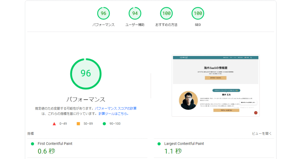 WP Rocketの使い方・設定方法、各機能を解説 (2024年) WP Rocket 導入する前にPageSpeed Insights でデスクトップ版を表示速度を計測した結果