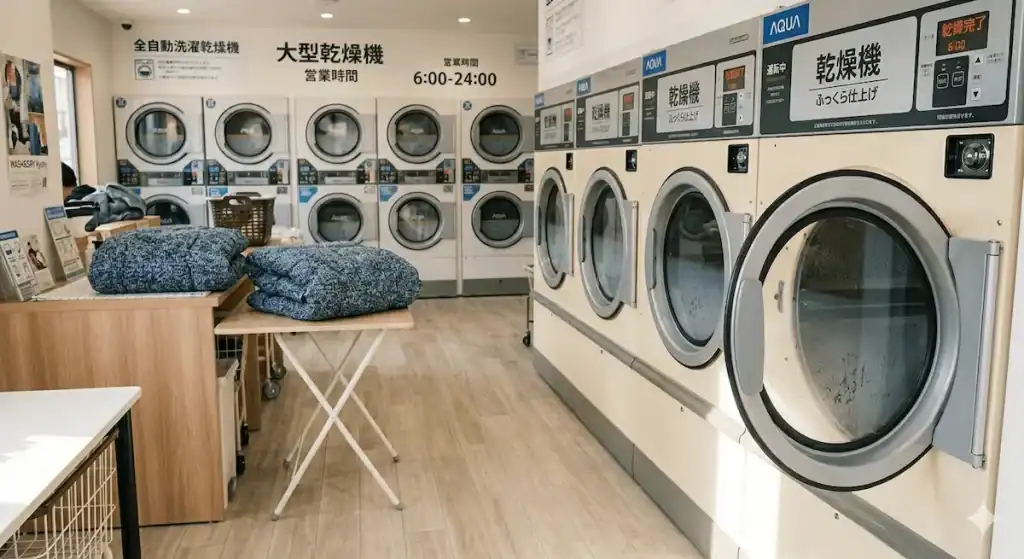 コインランドリーでこたつ布団を乾かす