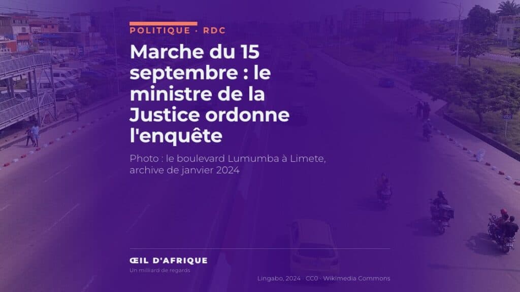 Le boulevard Lumumba à Limete, Kinshasa, où la marche du 15 septembre a été bloquée ; l'enquête a été ordonnée par le ministre de la Justice