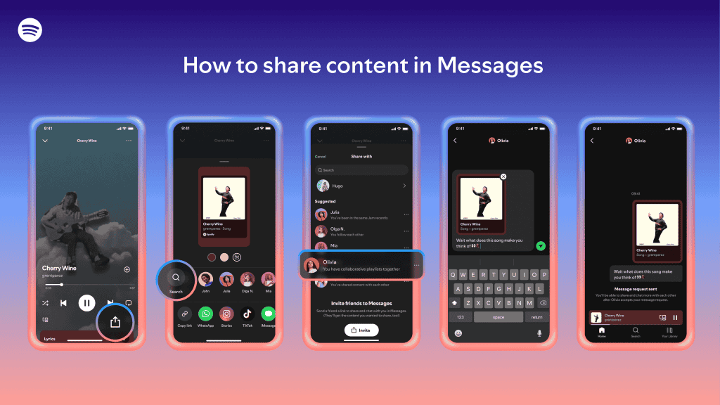 Spotify in-app group chat feature for musicians to share tracks, playlists, and engage with fans in real-time. Enhances collaboration, fan interaction, and music promotion through seamless messaging.