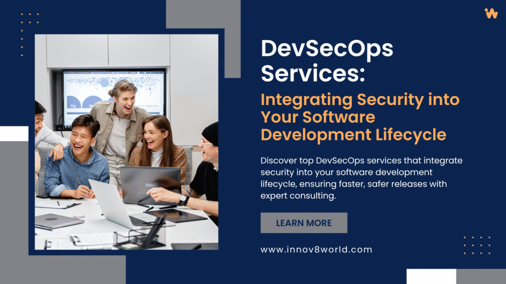 Illustration showing DevSecOps services team integrating security into the software development lifecycle