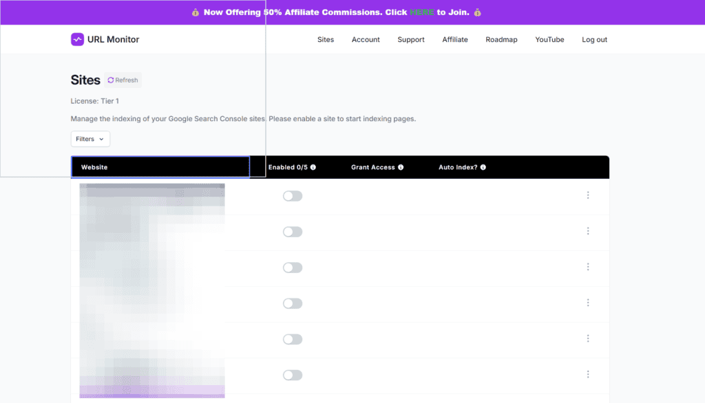 ブログ記事のインデックス登録を瞬時に!URL Monitorの使い方・機能を解説!ブロガー必須の"裏技"ツール 連携を行うと Google サーチコンソールに存在するあなたのサイトの情報がずらっと出てくる