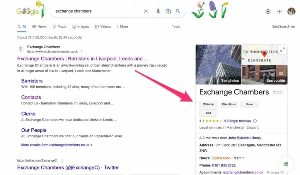 Google Business Profile on page example