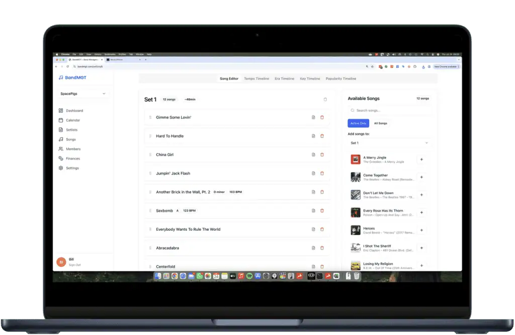 BandMGT setlist builder