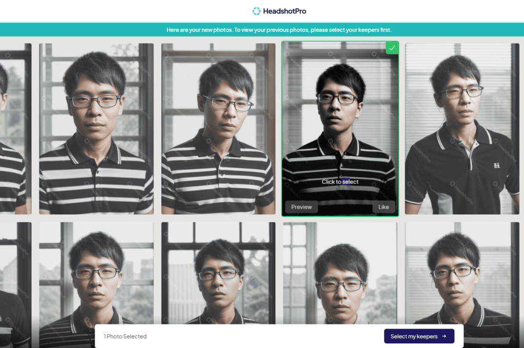 【商用利用OK】AIアバター画像を作れるHeadshotProとは?使い方や料金・注意点 このように画像をクリックすることによって選択をすることができます。