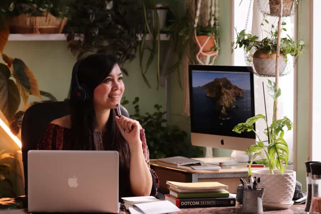 A Person in Front of a Workstation Thinking