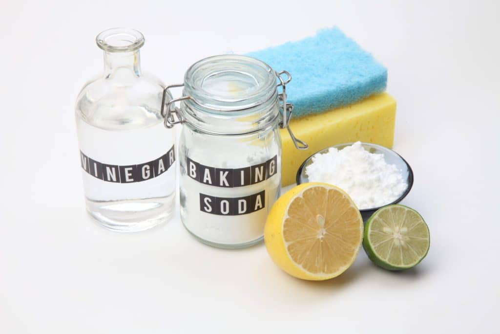 Natural cleaning ingredients lemon and baking soda for green cleaning