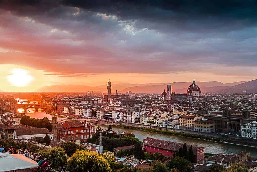 Florence skyline at sunset from Piazzale Michelangelo