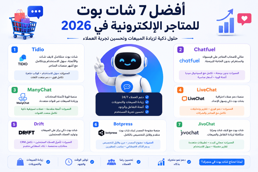 أفضل شات بوت للمتاجر الالكترونية