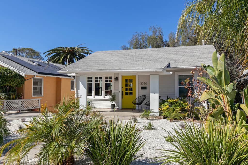 bungalow home with yellow door on Arizona street in North Park