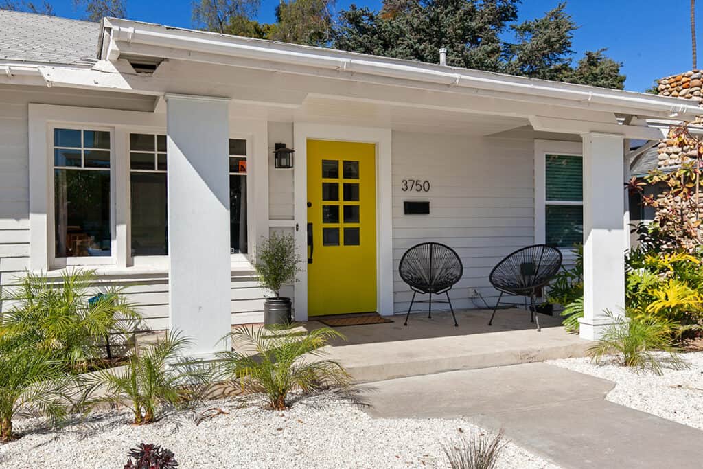 Front porch and entry of a North Park San Diego home prepared for sale