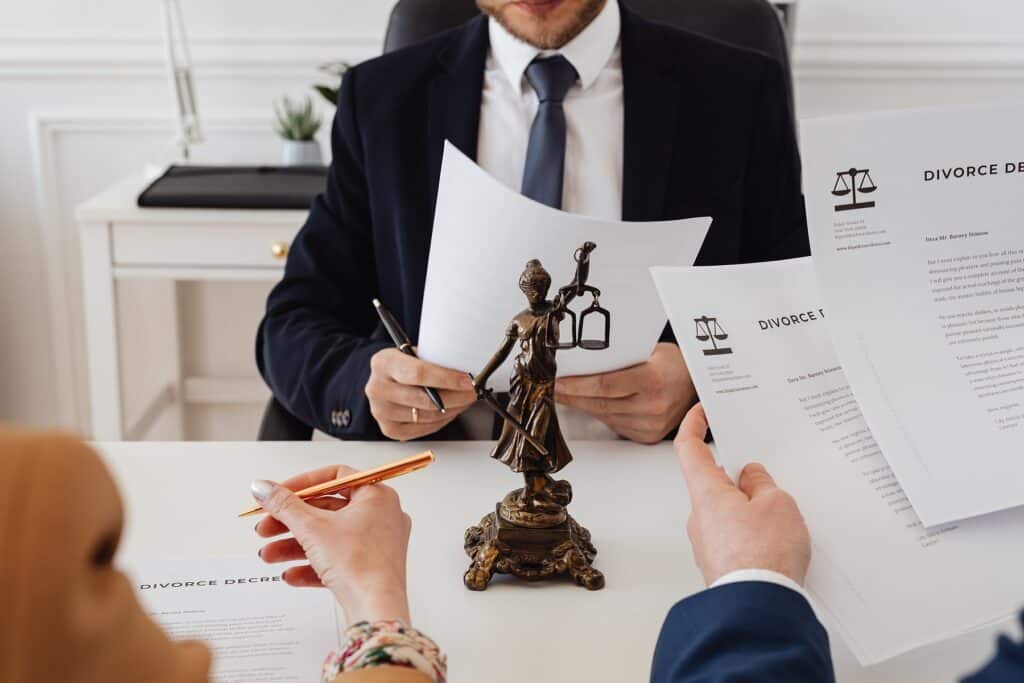 lawyers looking at divorce documents