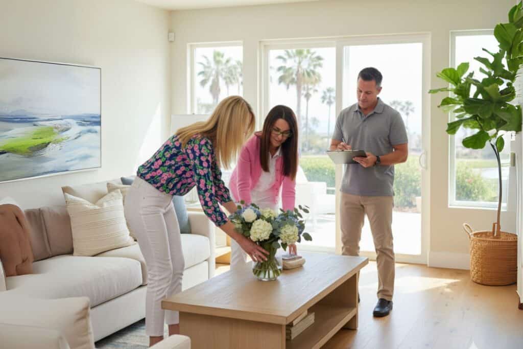 Realtors preparing a North Park home for sale with staging