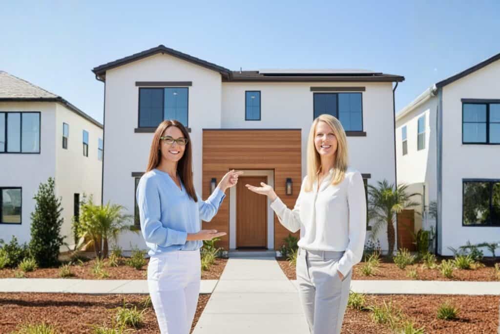 Realtors Outside a Modern Construction Home in San Diego