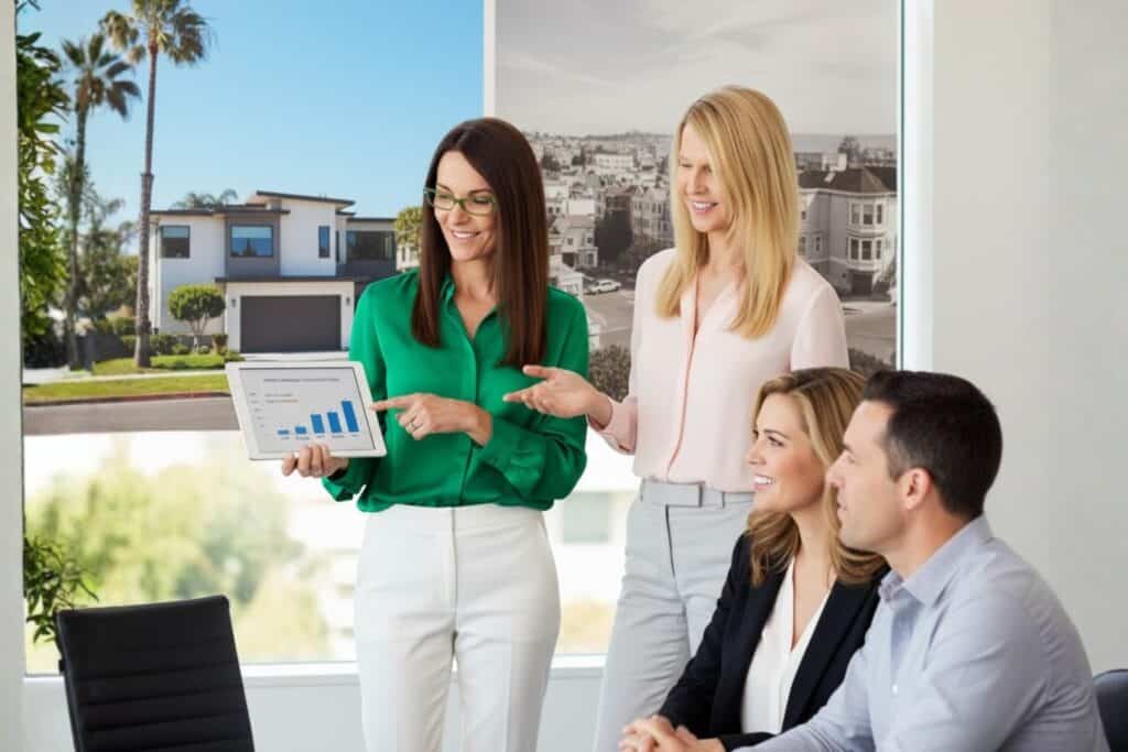 Realtors with their Clients Explaining the Difference between San Diego and San Francisco