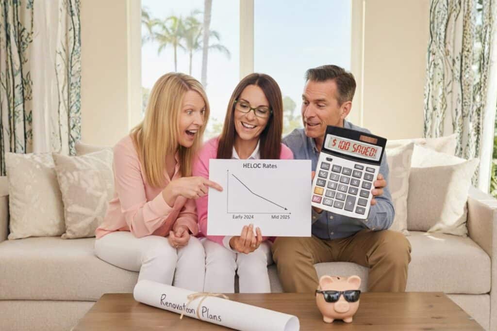 Realtors with their Clients Talking about Home Equity and Dropping HELOC Rates