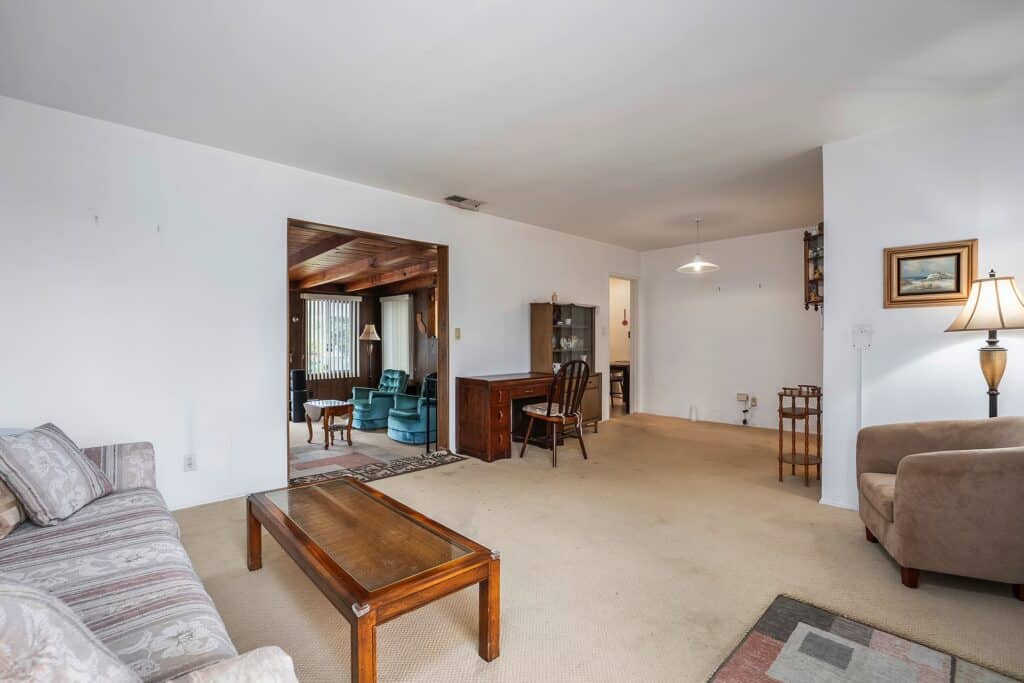 Spacious mid-century living room at 1751 39th St, San Diego, featuring original 1950s architecture