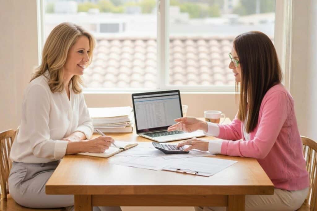Realtor Discussing with Some Paperwork and a Calculator